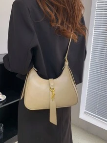 金屬鎖流浪包 - 米色 - 查看 2