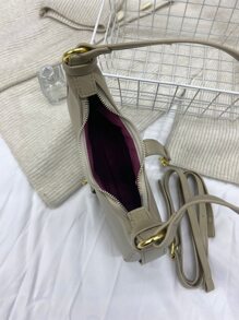 金屬鎖流浪包 - 米色 - 查看 3