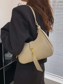 金屬鎖流浪包 - 米色 - 查看 4