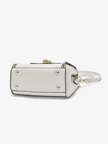 Heart Decor Flap Square Bag - Beige - View 5