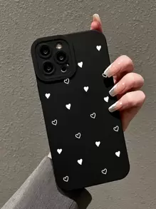 Heart Print Phone Case - Black - View 1