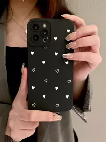Heart Print Phone Case - Black - View 3