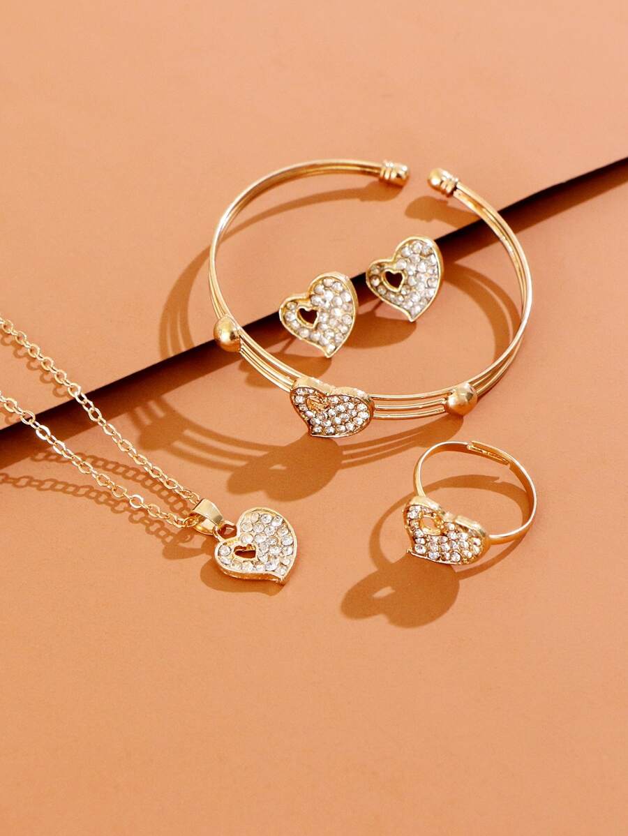 5pcs Rhinestone Heart Decor Jewelry Set SHEIN USA