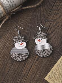 Leopard Pattern Snowman Decor Drop Earrings