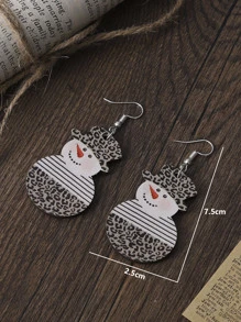 Leopard Pattern Snowman Decor Drop Earrings