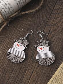 Leopard Pattern Snowman Decor Drop Earrings