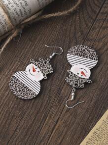 Leopard Pattern Snowman Decor Drop Earrings