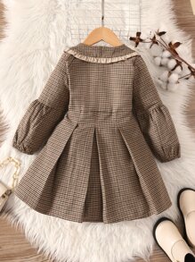 少女格紋印花彼得潘領褶皺摺邊裙