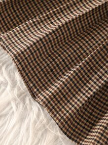 少女格紋印花彼得潘領褶皺摺邊裙