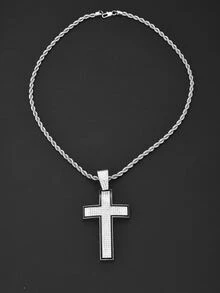 Hombres Collar con colgante con diamante de imitación cruzado - Plateado - Ver 4