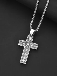 Hombres Collar con colgante con diamante de imitación cruzado - Plateado - Ver 5