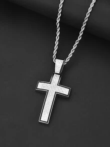 Hombres Collar con colgante con diamante de imitación cruzado - Plateado - Ver 6