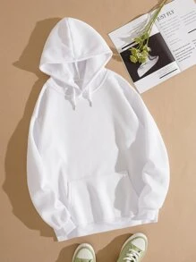 SHEIN EZwear Butterfly & Slogan Graphic Drawstring Thermal Lined Hoodie - White - View 2