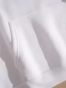 SHEIN EZwear Mushroom & Slogan Graphic Drawstring Thermal Lined Hoodie - White - View 4