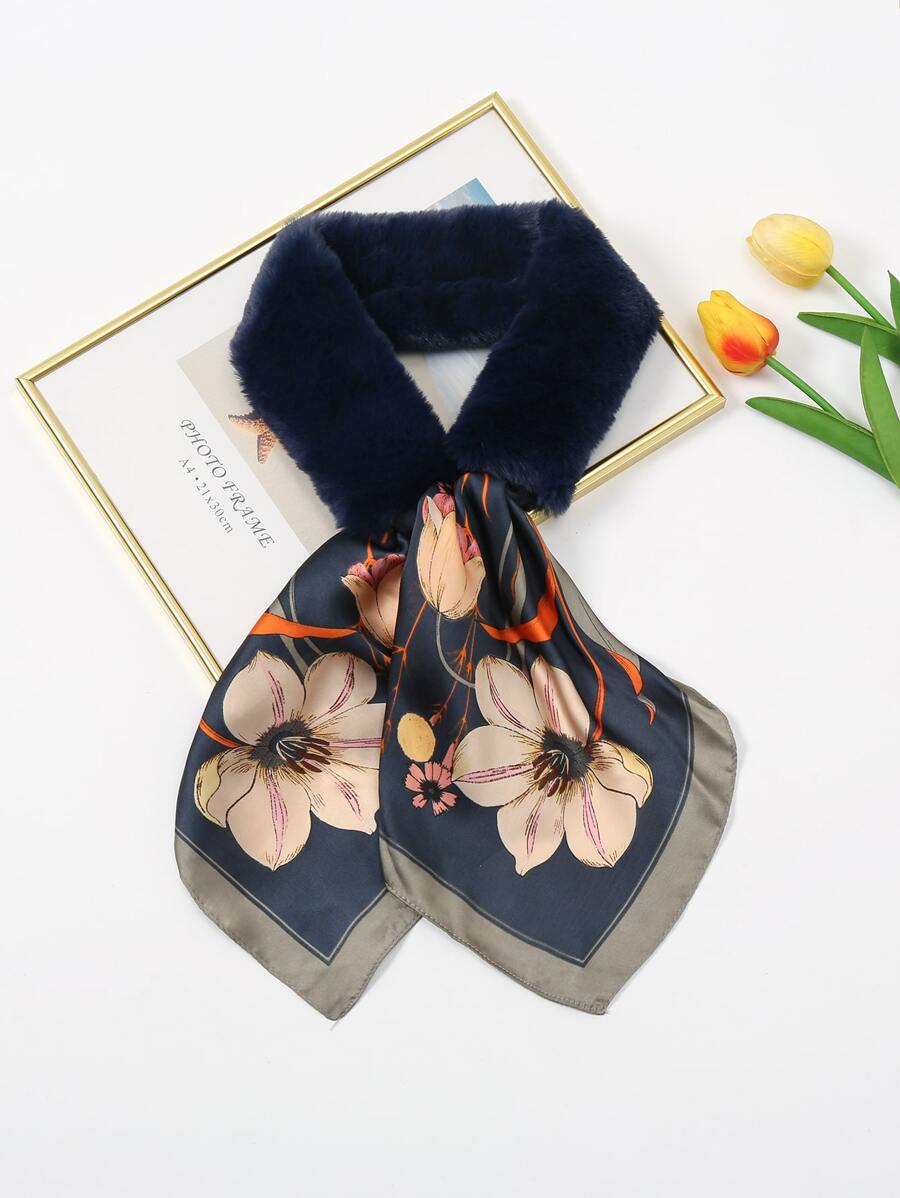 1pc Printed Plush Vintage Scarf - Multicolor - View 1