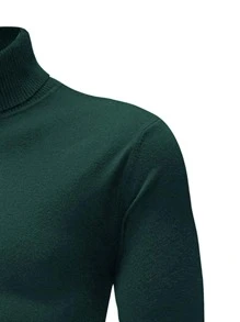 Manfinity Homme 男士高領條紋針織套頭毛衣 - 墨綠色 - 查看 3