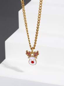 Men Christmas Rhinestone Decor Elk Head Pendant Necklace - Yellow Gold - View 1