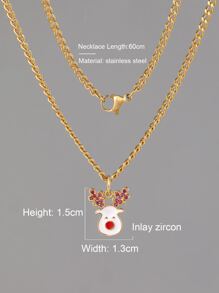 Men Christmas Rhinestone Decor Elk Head Pendant Necklace - Yellow Gold - View 3