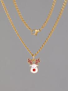 Men Christmas Rhinestone Decor Elk Head Pendant Necklace - Yellow Gold - View 5