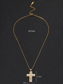 時尚流行1入組男士水鑽十字架吊墜項鍊，不銹鋼首飾，適合珠寶禮物和時尚外觀 - 金黃色 - 查看 3
