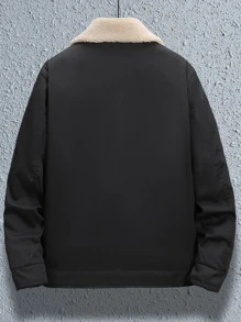 Manfinity 1 chiếc áo khoác đệm có cổ có khóa kéo vừa vặn cho nam giới Borg - màu đen - Xem 2