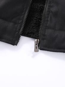 Manfinity 1 chiếc áo khoác đệm có cổ có khóa kéo vừa vặn cho nam giới Borg - màu đen - Xem 7