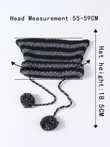 絨球裝飾針織帽 - 灰色 - 查看 3