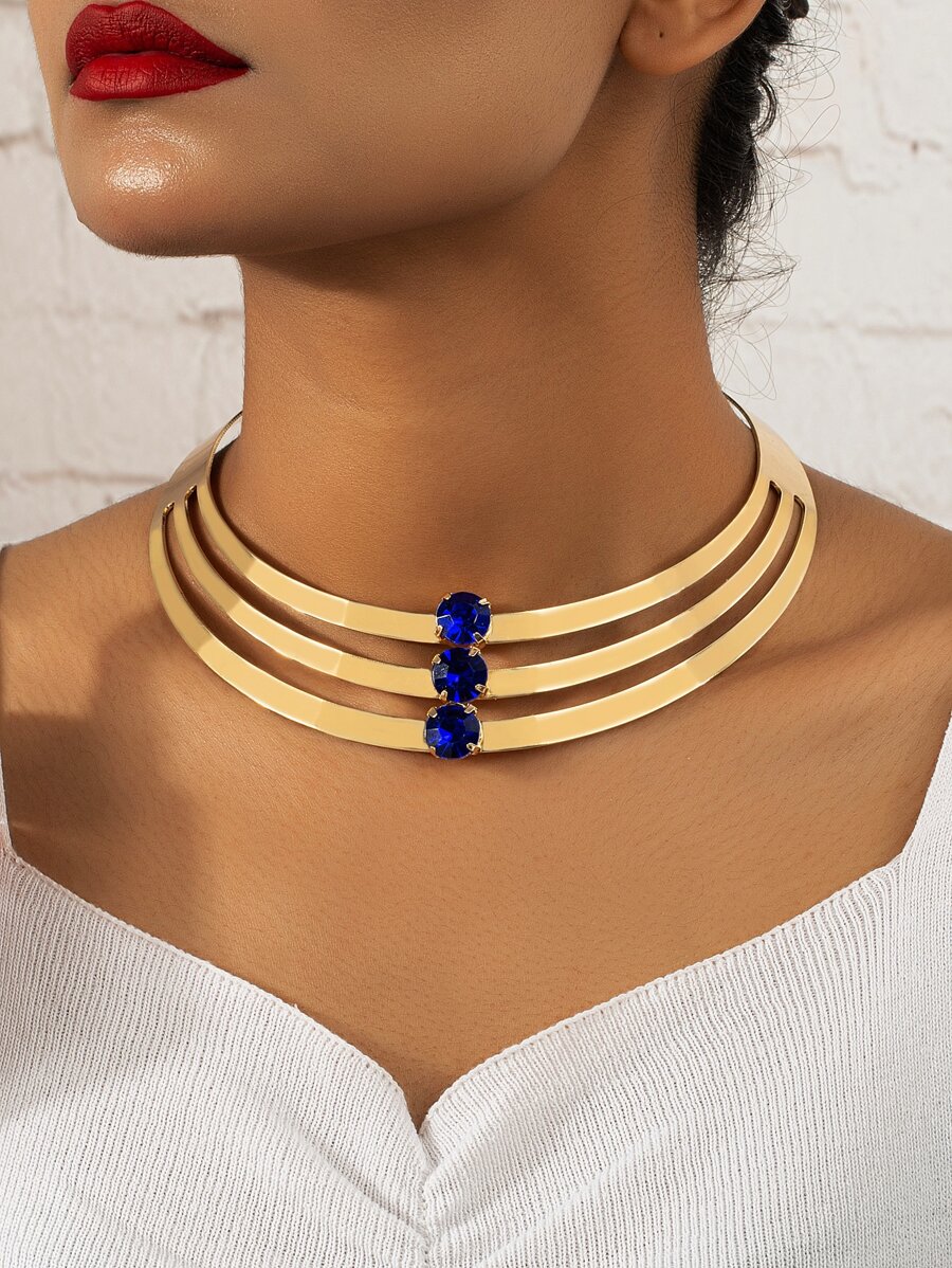 水鑽裝飾開口頸鏈 - 寶藍色 - 查看 1