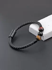 Fashionable And Popular Men Bead Decor Bracelet Pu For Jewelry Gift And For A Stylish Look - Multicolor - View 1