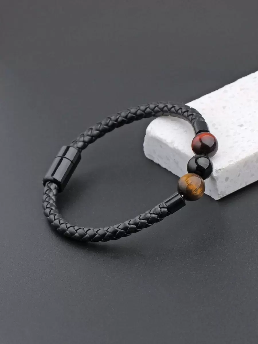 Fashionable And Popular Men Bead Decor Bracelet Pu For Jewelry Gift And For A Stylish Look - Multicolor - View 1