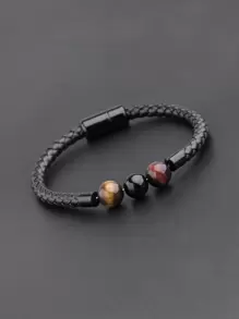 Fashionable And Popular Men Bead Decor Bracelet Pu For Jewelry Gift And For A Stylish Look - Multicolor - View 2