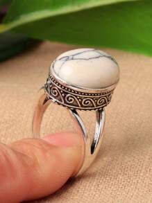 1 chiếc nhẫn trang trí màu ngọc lam trang sức đồng - trắng - Xem 2