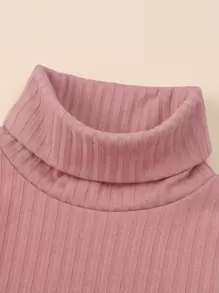 SHEIN Genkimix Kids 年轻女孩长袖纯色高领罗纹面料保暖内衬长袖 T 恤，休闲百搭保暖时尚运动可爱，秋冬