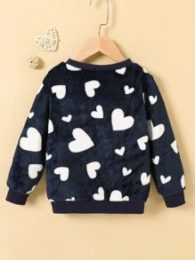 SHEIN Toddler Girls Heart Pattern Flannel Sweatshirt - Navy Blue - View 2