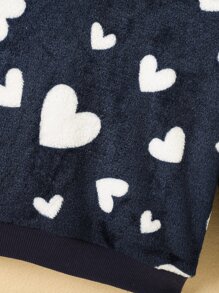 SHEIN Toddler Girls Heart Pattern Flannel Sweatshirt - Navy Blue - View 3
