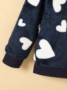 SHEIN Toddler Girls Heart Pattern Flannel Sweatshirt - Navy Blue - View 5