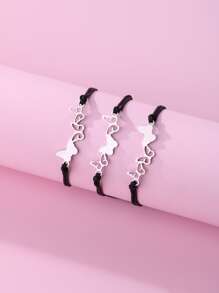 3pcs Girls Butterfly Decor Bracelet - Black and White - View 1