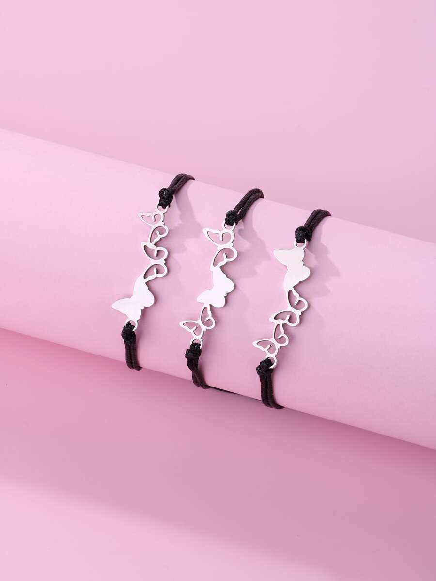 3pcs Girls Butterfly Decor Bracelet - Black and White - View 1