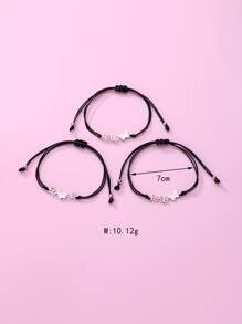 3pcs Girls Butterfly Decor Bracelet - Black and White - View 4