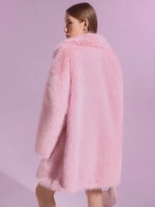 SHEIN ICON Abrigo de cuello notched de peluche - Rosa Pálido - Ver 2
