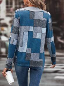 SHEIN LUNE Colourblock & Geo Print Button Detail Tee - Multicolor - View 2