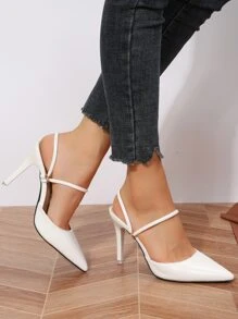 女士闭趾套脚高跟鞋，优雅淑女风，适合约会、购物、派对、聚会、通勤和商务场合，优雅女士高跟鞋，穆勒鞋，派对装扮，尖头鞋跟 - 白色 - 查看 3