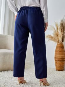 SHEIN Clasi Plus Slant Pocket Straight Leg Trousers - Navy Blue - View 2