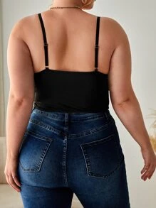 SHEIN CURVE+ Kích thước lớn Ren gợi cảm Quần skinny Thon gọn Áo ba lỗ Áo - màu đen - Xem 4