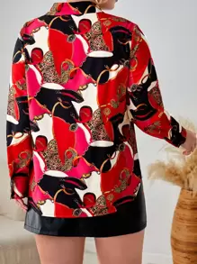 SHEIN Clasi 大碼錬條圖案前紐扣襯衫 - 彩色 - 查看 2