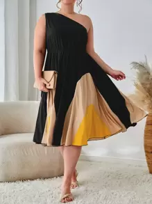 SHEIN Clasi 大碼撞色單肩洋裝 - 彩色 - 查看 1