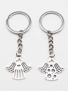 2pcs/Set Heart Angel & Flower Angel Pendant Keychain Keyring Accessories Set Guardian Angel Keychain For Girls & Women - Antique Silver - View 4