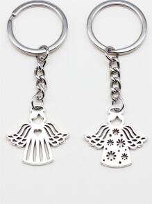 2pcs/Set Heart Angel & Flower Angel Pendant Keychain Keyring Accessories Set Guardian Angel Keychain For Girls & Women - Antique Silver - View 6