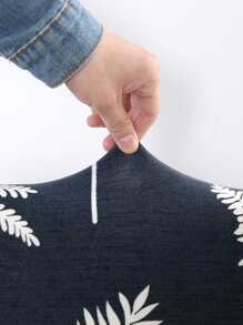 1pc Leaf Print Stretchy Chair Slipcover - Black - View 3