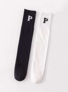 2雙小女童字母圖案過膝襪 - 彩色 - 查看 2